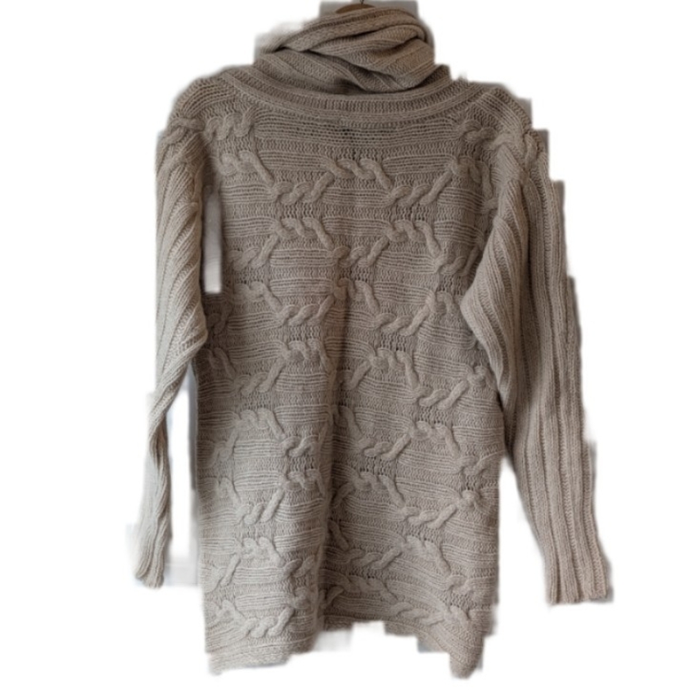 Vintage Cowl Neck Sweater Wool Cable Knit L